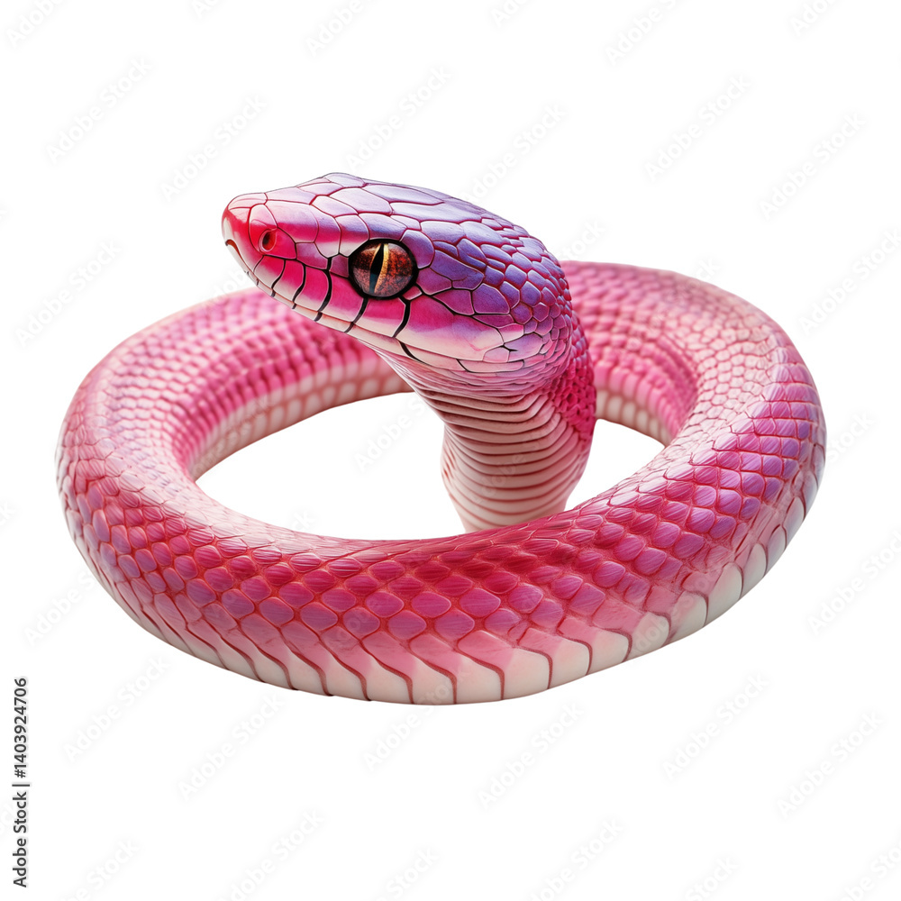 Fototapeta premium A close-up of a pink snake resting comfortably on a person's finger on transparent png background. Ai generated