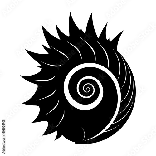 Dark silhouette of a spiral seashell