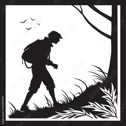 Silhouette of hiker walking in nature