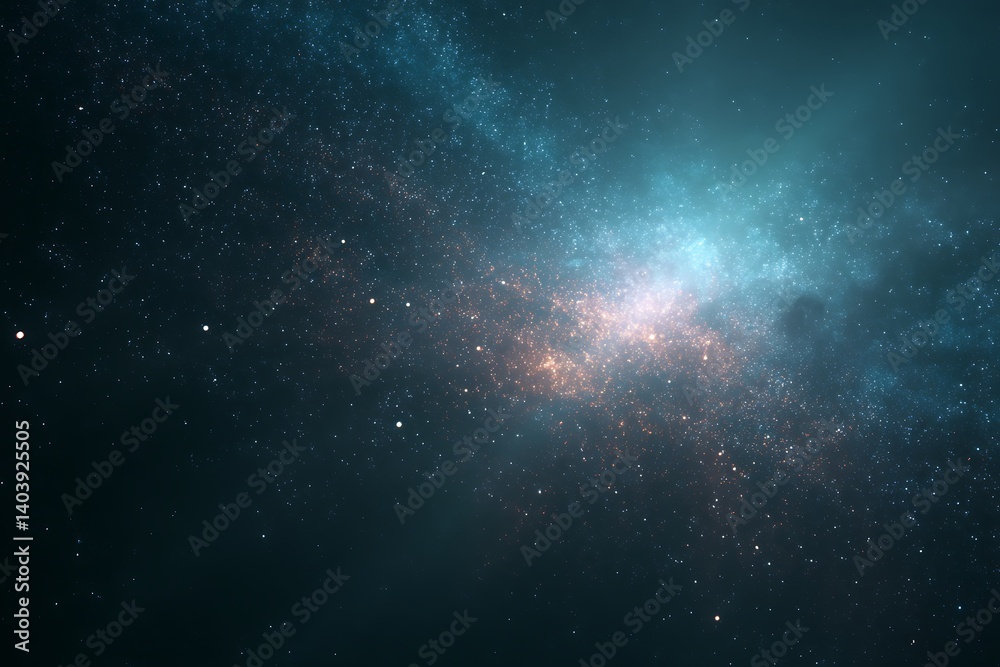 Fototapeta premium Galactic ocean glimmers with celestial patterns and radiant stardust illuminating the universe. Galactic Ocean Glow. Illustration.