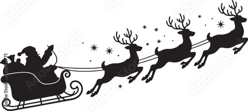 Santa Claus ride sleigh with flying reindeer vector illustration isolated On Transparent Background
