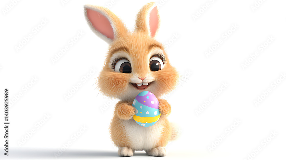 Obraz premium Easter Bunny Cute with Eggs Basket on white Background Flowers