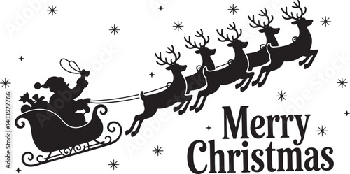 Santa Claus ride sleigh with flying reindeer vector illustration isolated On Transparent Background