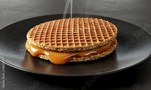 Warm Waffle Cookie with Caramel Filling Steaming on Plate
