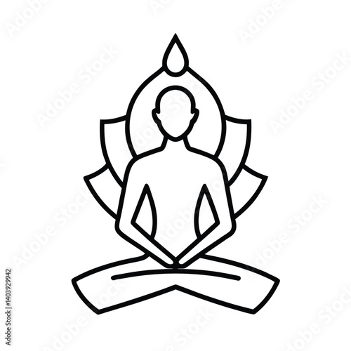 spiritual yoga retreat line art on white backgroun.eps