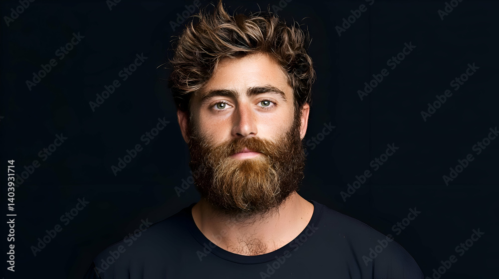 Naklejka premium Portrait of a Man with a Glittery Beard Against a Black Background