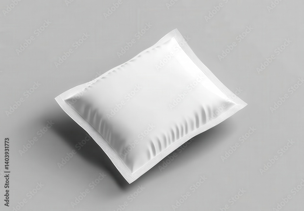 3D render of a blank white food pillow packaging mockup on a gre. 3D render of a blank white food pillow packaging mockup on a gre.