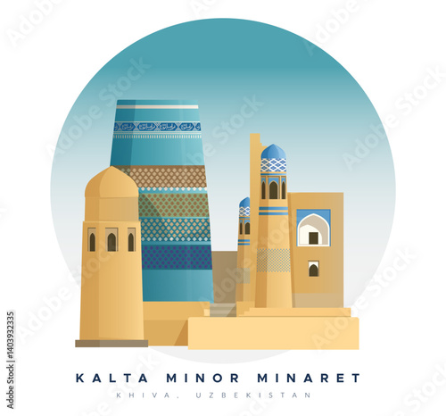 Kalta-minor Minaret  Khiva Uzbekistan - Stock Illustration