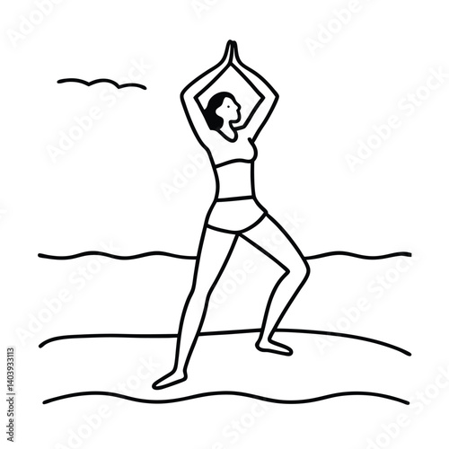 yoga on the beach line art on white background.eps