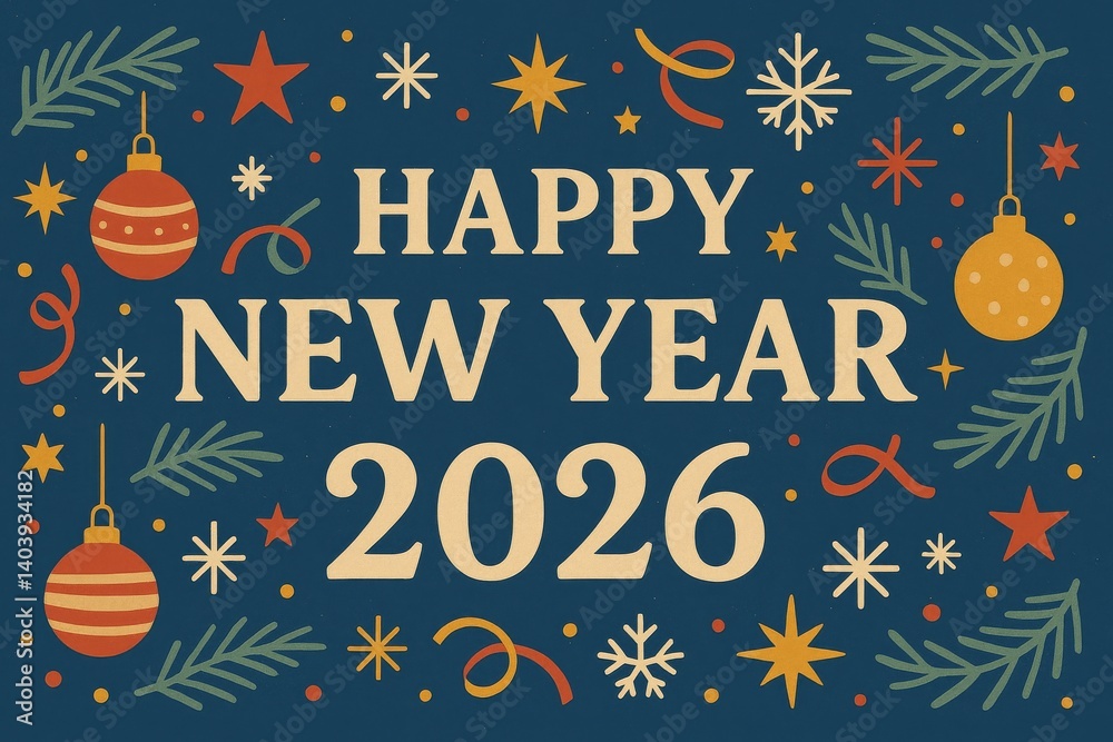 Fototapeta premium Festive Decorations Welcoming the New Year in Celebration of 2026 With Bright Colors and Cheerful Designs