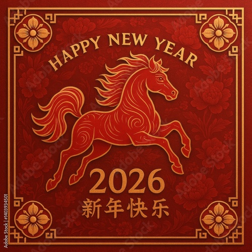 Celebration of the Year of the Fire Horse With Festive Decorations for New Ye...