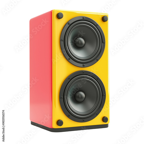 A black matte 3D speaker angled slightly to the side on transparent png background. Ai generated