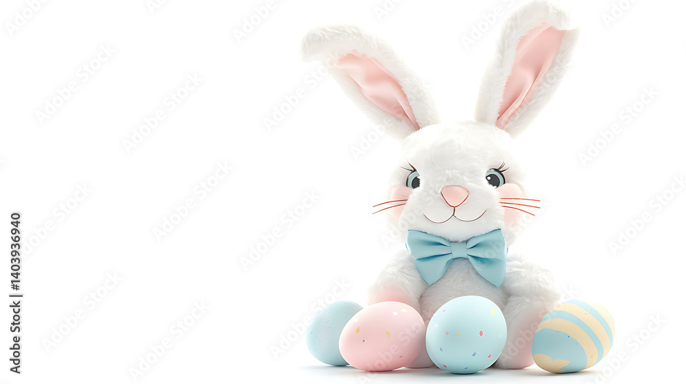 Obraz premium Easter Bunny with Easter Eggs and Basket on background Cute