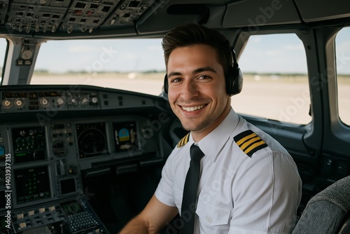 Pilot Smiling in Cockpit While Preparing for Flight Over Scenic Skies