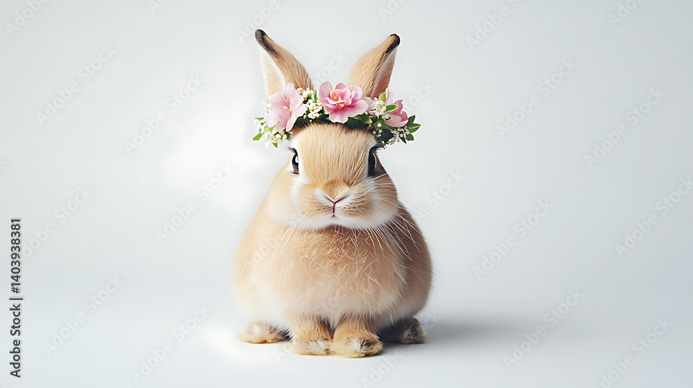 Obraz premium Easter Bunny with Easter Eggs and Basket on background Cute