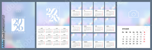 Monthly vertical calendar template for 2026 year in Polish language with week start Monday. Corporate design layout for print, wall calendar, digital calendar. Suitable for A3 A4 A5 format.