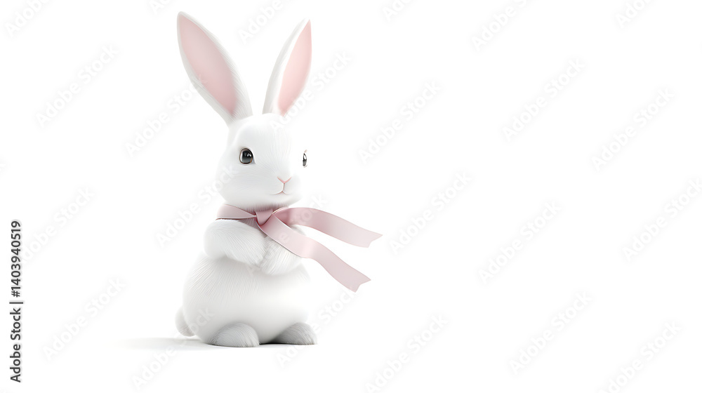 Fototapeta premium Easter Bunny Cute with Eggs Basket on white Background 