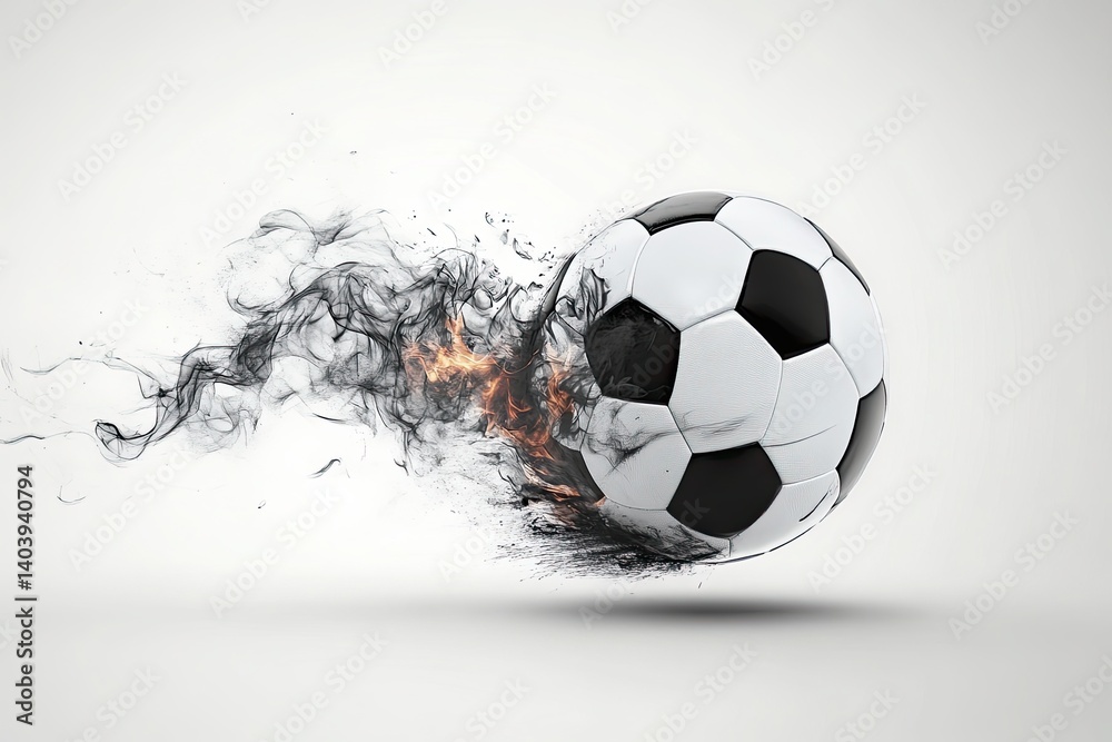 Naklejka premium Soccer ball with smoke and fire on white background