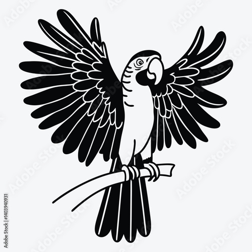 Amazon Parrot, Silhouette White background illustration, Generative Ai