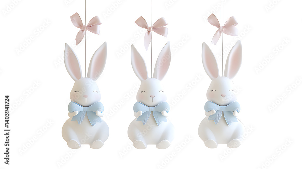 Fototapeta premium Easter Bunny Cute with Eggs Basket on white Background 