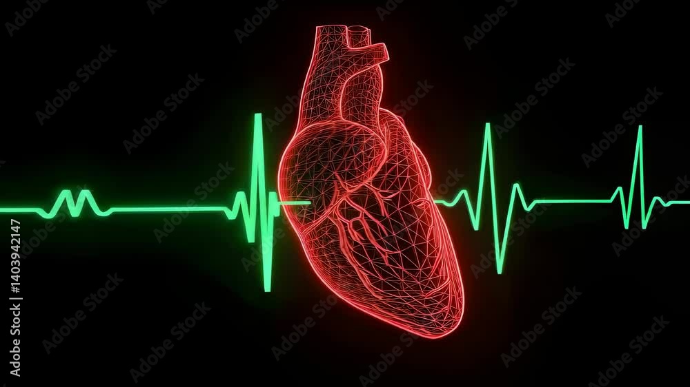 Animated Heart with Pulse Line Illustration on Black Background