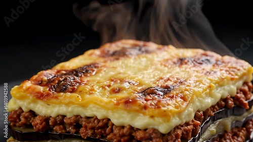 Serving Traditional Eggplant Dish On Dark Plate Food Still Life