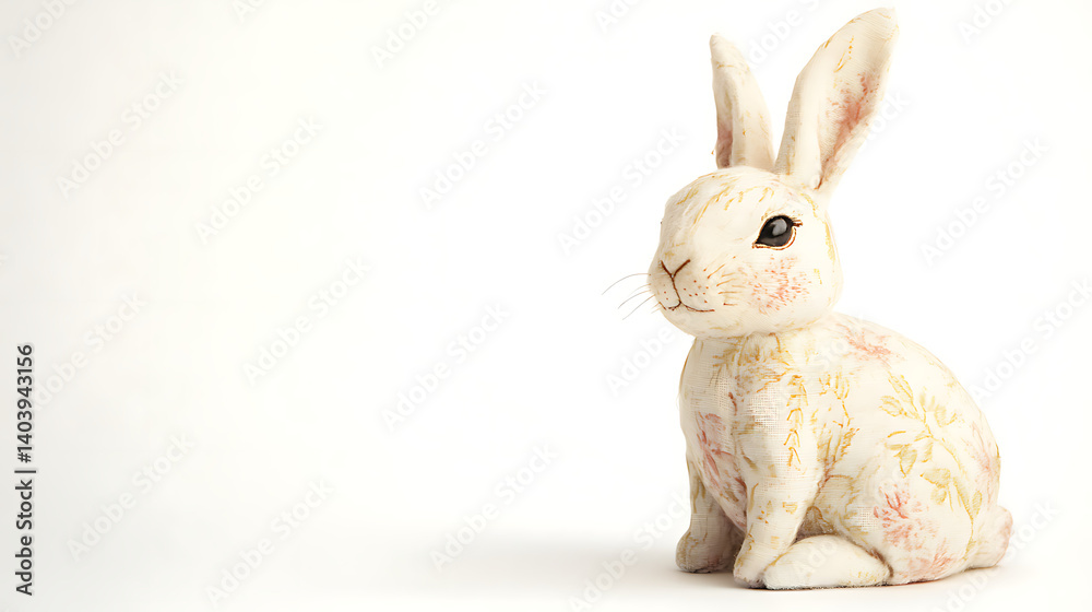 Obraz premium Easter Bunny Cute with Eggs Basket on white Background 