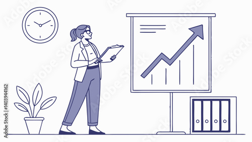 Businessman with Chart – Financial Analysis, Growth, and Data Presentation Vector Illustration

