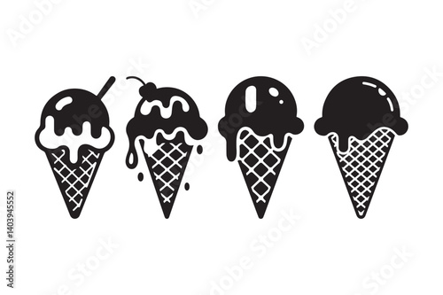 Ice Cream Cone Silhouette Icons Dripping Sweet Treats Vector Art Collection