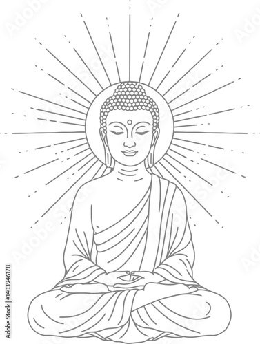  Lord Buddha Black Line Art Vector – Vesak Day Illustration of Gautama Buddha in Peaceful Meditation