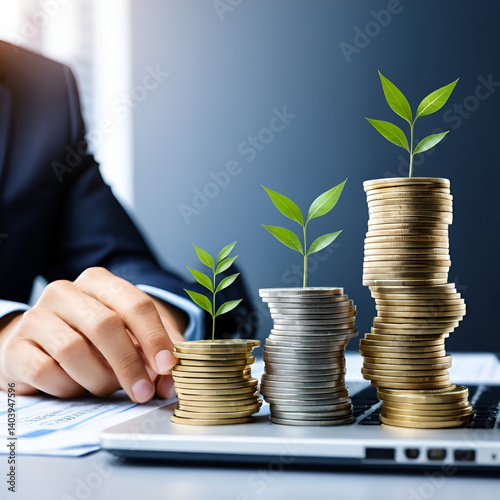 Banner shot of business growth invest money in stock market, financial banking expertise to income substantial stack of investment capitalize on trade opportunities within economy return. copy space