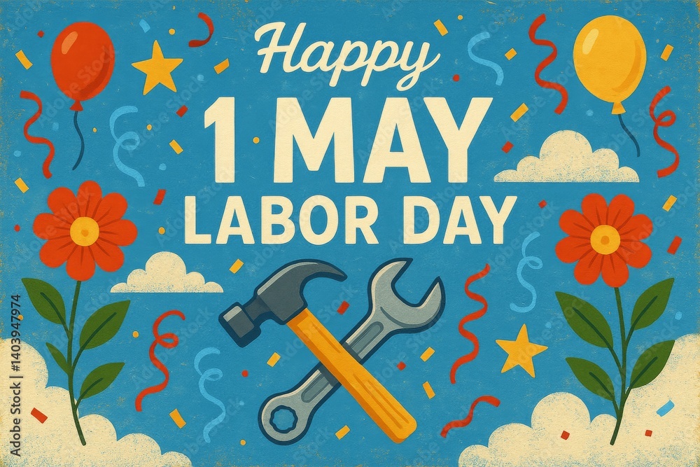 Fototapeta premium Celebration of Labor Day on May 1 With Festive Decorations and Vibrant Colors