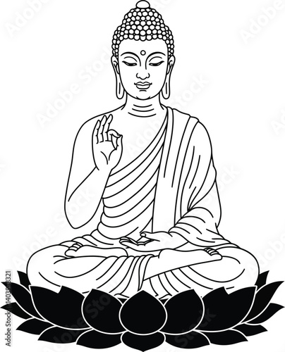  Lord Buddha Black Line Art Vector – Vesak Day Illustration of Gautama Buddha in Peaceful Meditation
