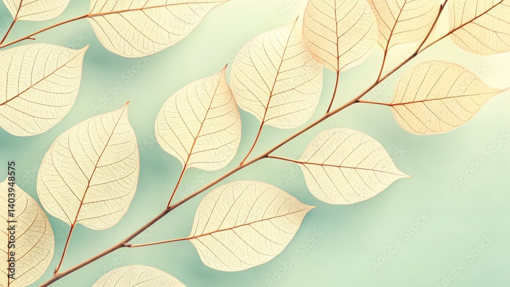 Elegant leaves in light hues against a soft blue background, evoking a tranquil and sophisticated ambiance.
Elegant leaves in light hues against a soft blue background, evoking a tranquil and sophisticated ambiance.