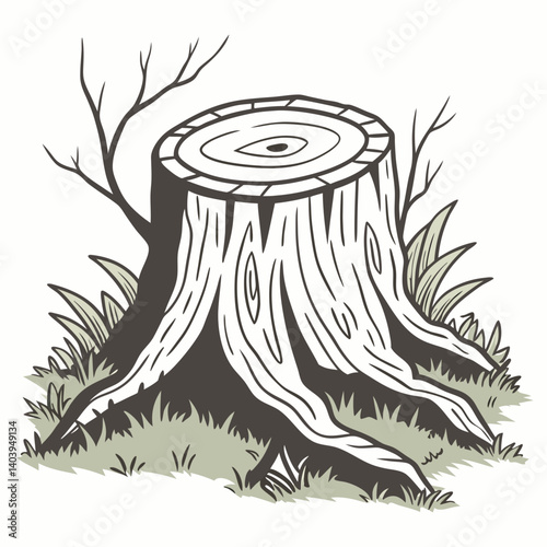 Tree stump icon with visible rings and moss detail