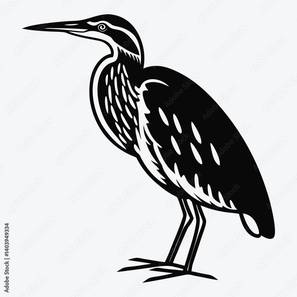Obraz premium American Bittern Silhouette White background illustration Generative Ai