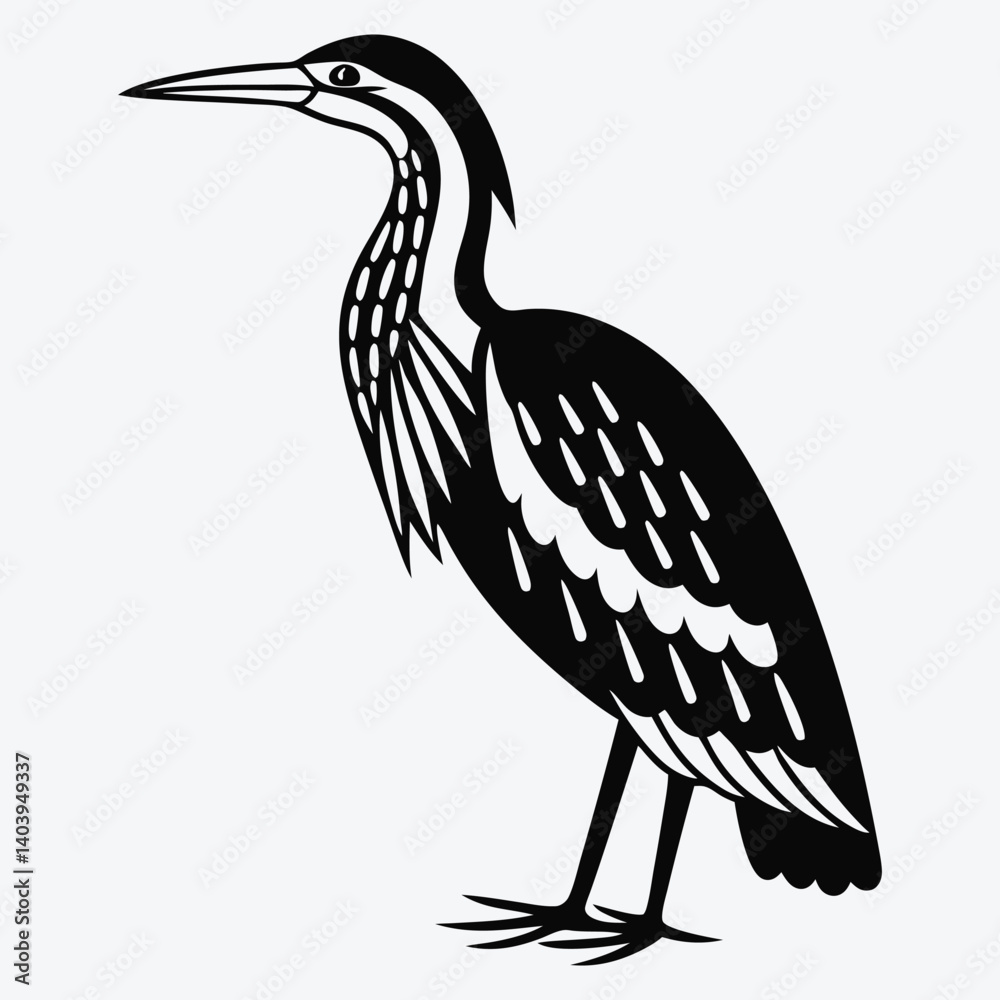 Fototapeta premium American Bittern Silhouette White background illustration Generative Ai