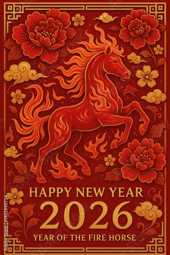 Celebrating the Year of the Horse for Happy New Year 2026 With Vibrant Decora...