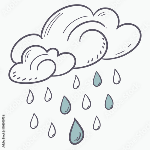 Pastel rain cloud with transparent raindrops and gentle lighting