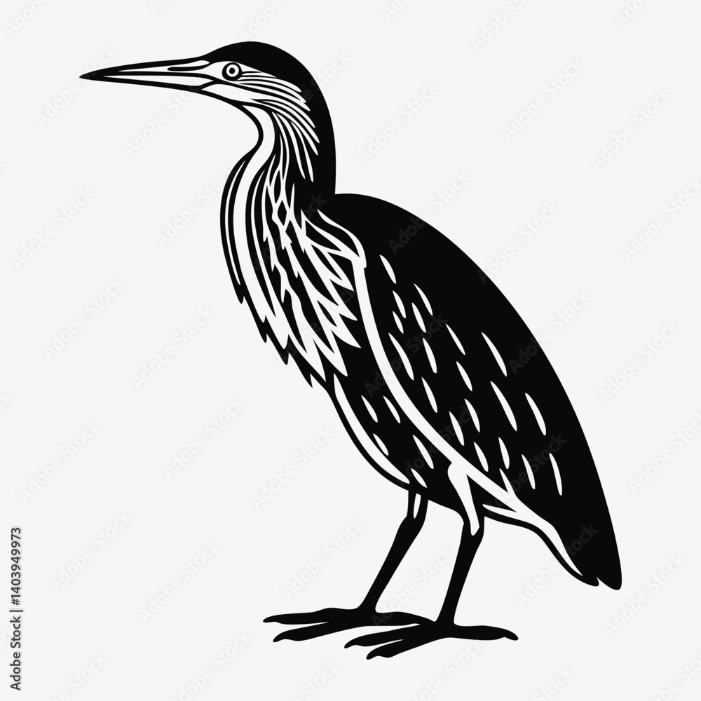 Fototapeta premium American Bittern Silhouette White background illustration Generative Ai