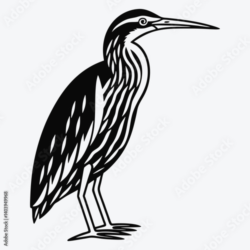 American Bittern Silhouette White background illustration Generative Ai
