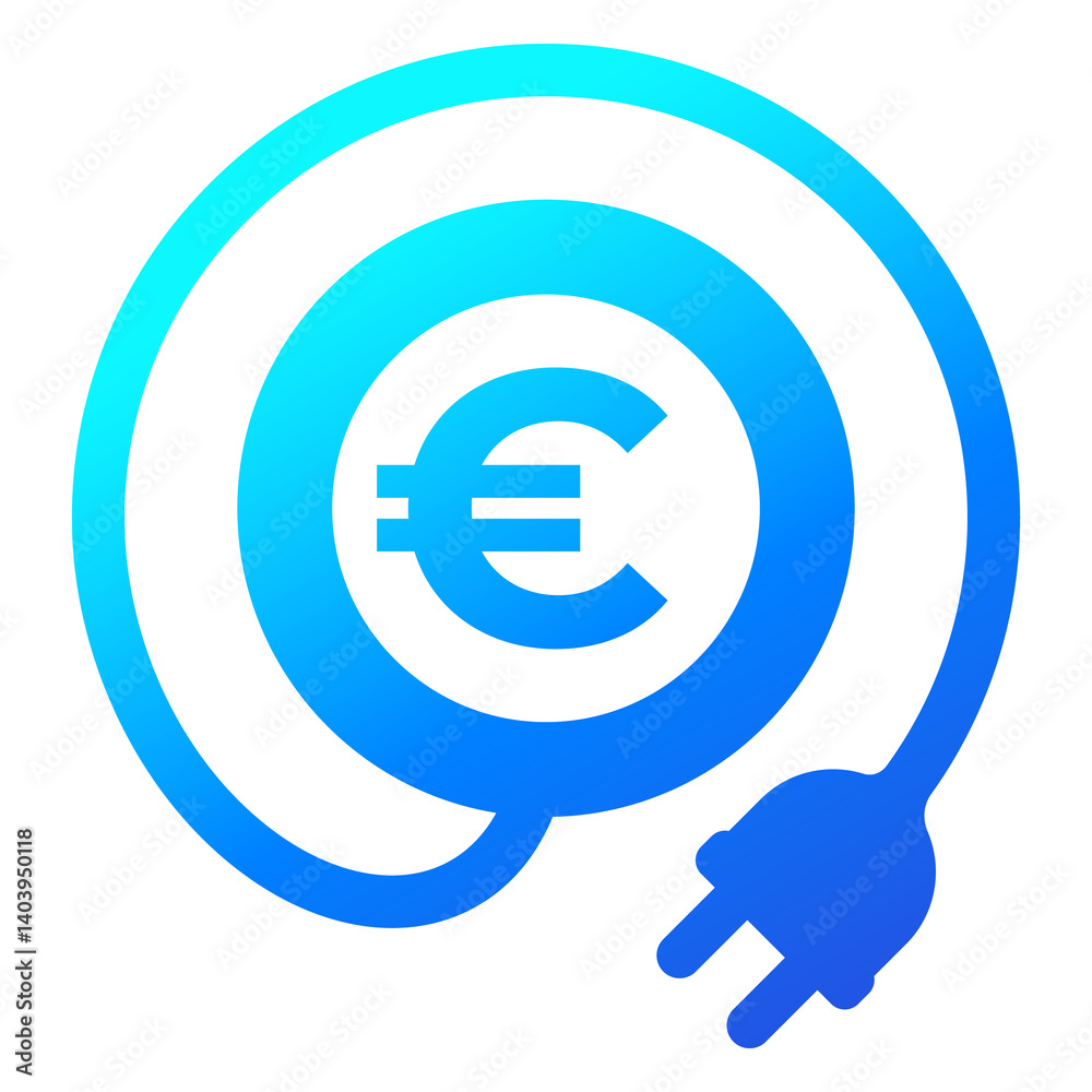 electricity cost icon with electric plug and euro electricity cost icon with electric plug and euro