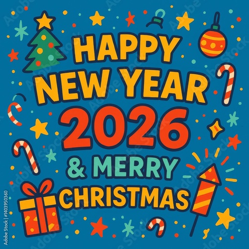 Celebration of New Year and Christmas in Vibrant Colors With Festive Decorati...