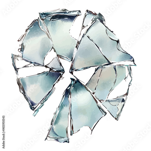 Cracked Mirror Shard, watercolor vector, isolated on a white background.