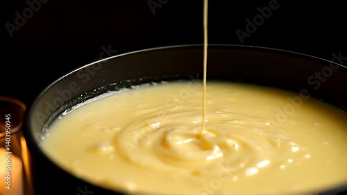 Dipping Food into Cheese Fondue with Candlelight Indoor