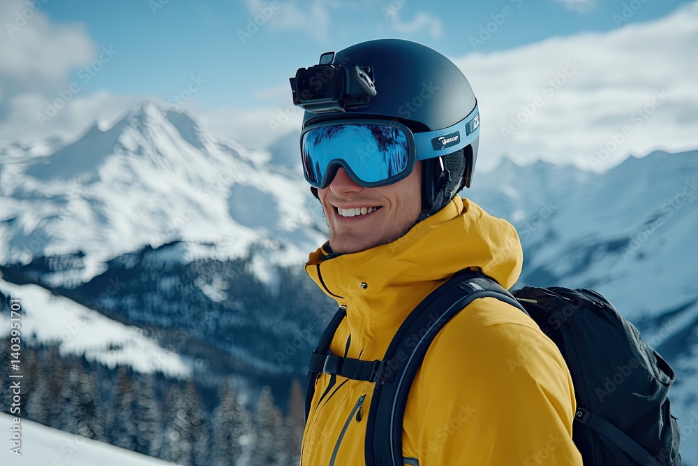 Smiling skier on snowy mountain Smiling skier on snowy mountain