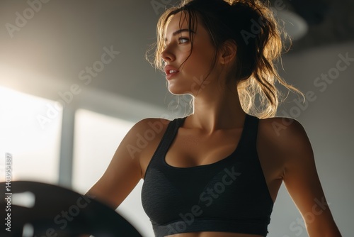Portrait of a determined young woman on a treadmill, focused on her fitness goals during an intense workout session, striving for a healthier lifestyle in the gym.