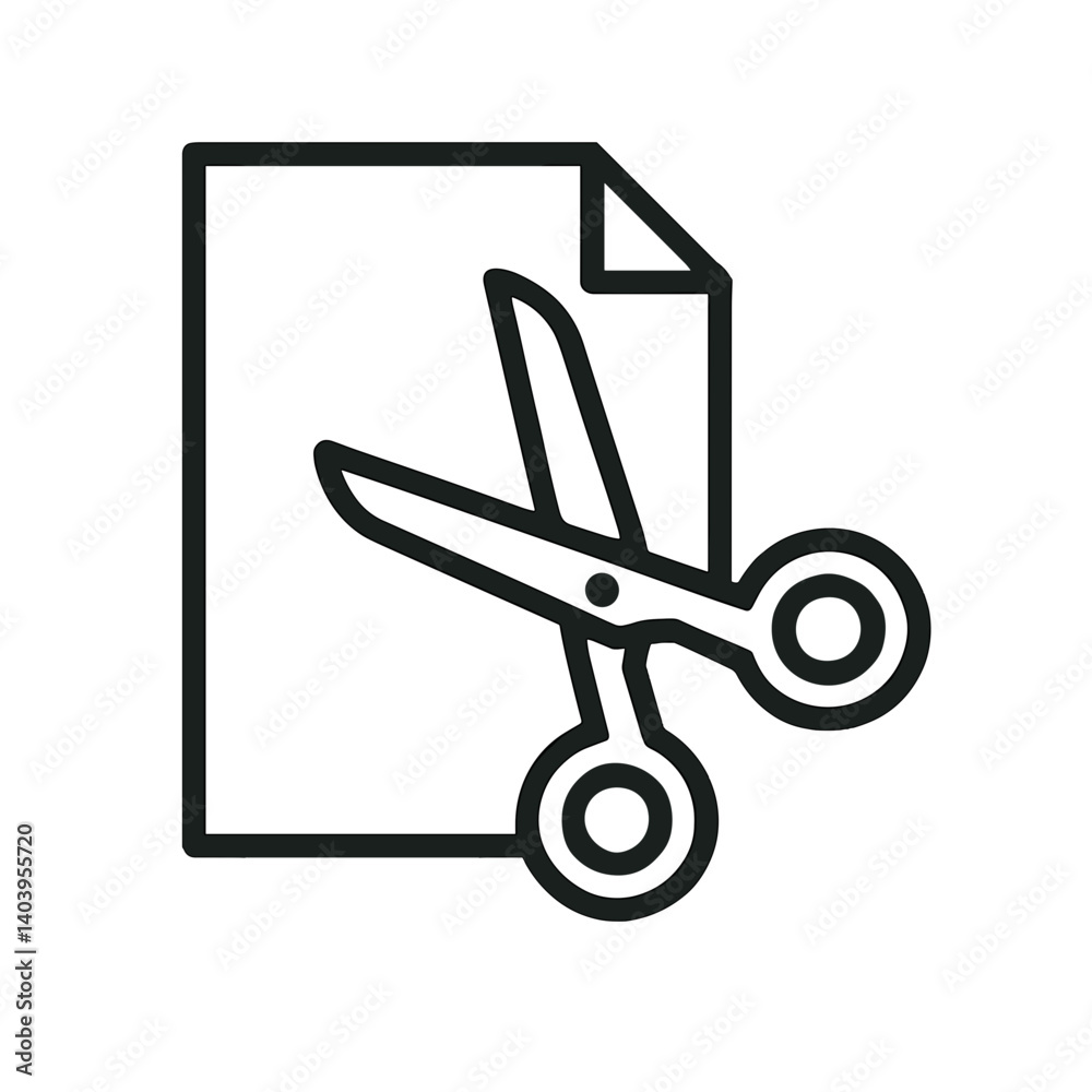 Scissors cutting paper Icon in black and white style Scissors cutting paper Icon in black and white style