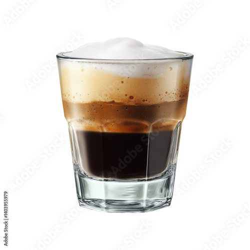 Glass of café breve with thick creamy foam isolated on white background