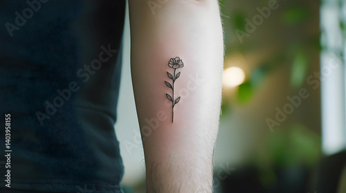 Small Black Ink Rose Tattoo On Arm